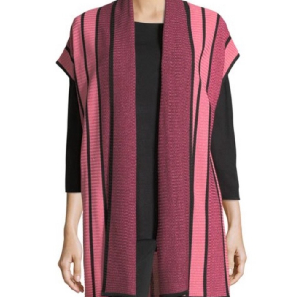 MISOOK Striped Rib-Knit Relaxed Cardigan Vest